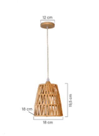 Medidas do Lúminaria Pendente Rattan de Palha Nova Guine Detalhes